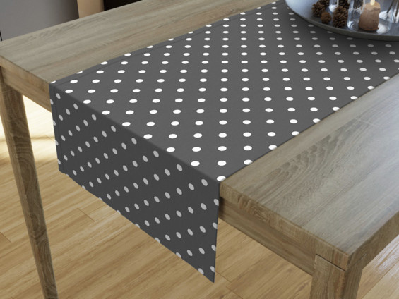 LONETA dekoratív asztali futó - fehér pöttyök sötétszürke alapon