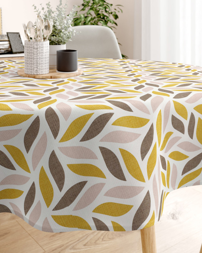 LONETA dekoratív asztalterítő - barna és aranyszínű levelek - kör alakú