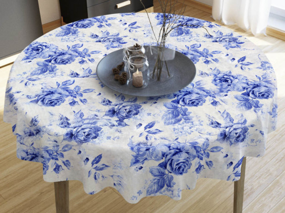 LONETA dekoratív asztalterítő - nagy kék rózsák - kör alakú