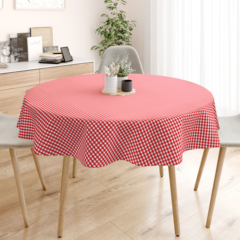 KANAFAS pamut asztalterítő - kicsi piros-fehér kockás - kör alakú