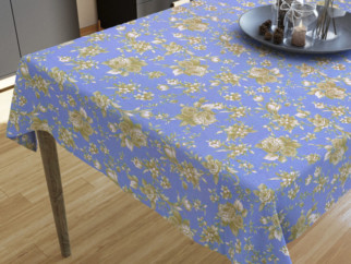 Szögletes asztalterítő Mestral - aranyszínű virágok kék alapon