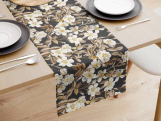 Dekoratív asztali futó LONETA - virágmintás fekete alapon