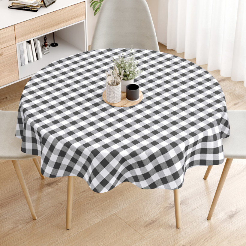 MENORCA dekoratív asztalterítő - nagy sötétszürke - fehér kockás - kör alakú