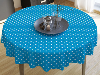 LONETA dekoratív asztalterítő - fehér pöttyös kék alapon - kör alakú