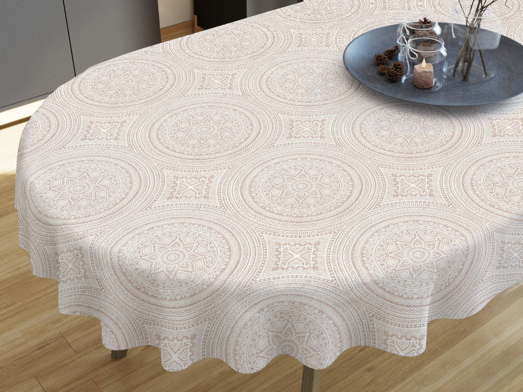 VERONA dekoratív asztalterítő - nagy mandalák - vászonszövésű - ovális