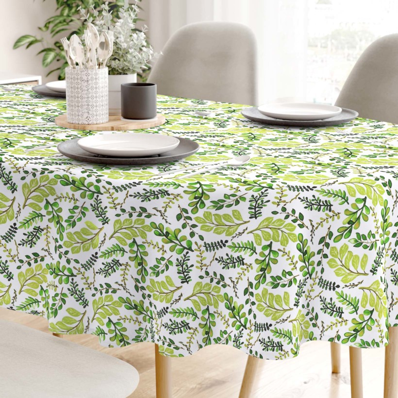 Pamut asztalterítő - zöld levelek - ovális