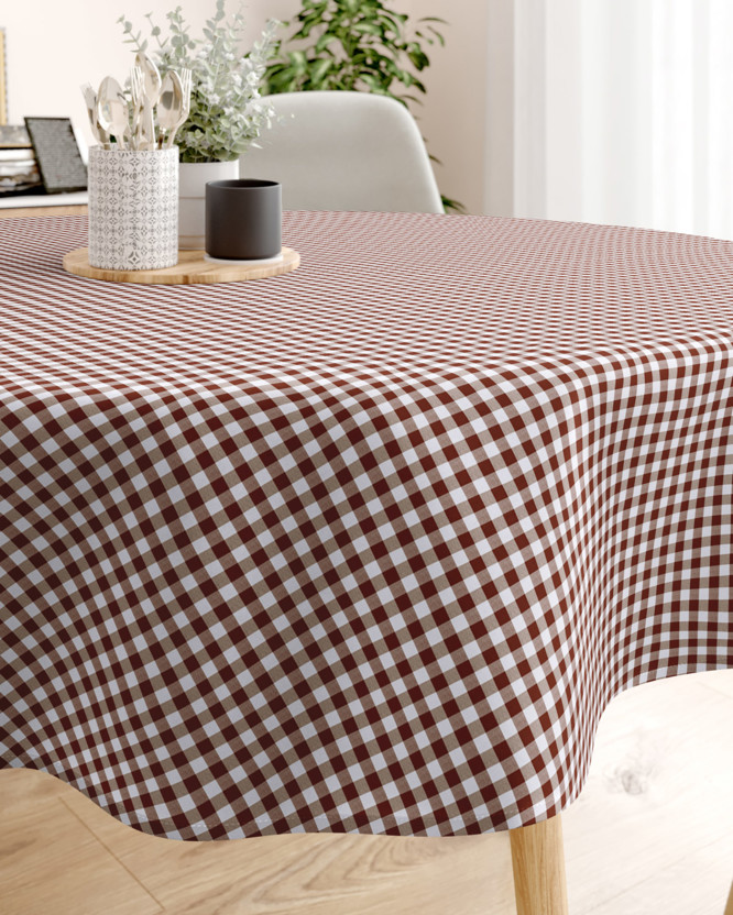Pamut asztalterítő - barna - fehér kockás - kör alakú