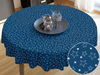 Karácsonyi pamut asztalterítő - fehér csillagok kék alapon - kör alakú