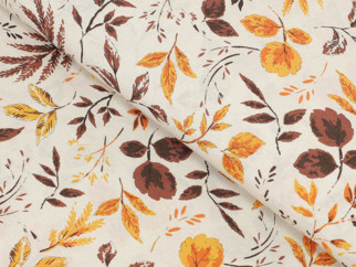Dekoratív szövet LONETA - barna és narancssárga levelek - szél. 140 cm