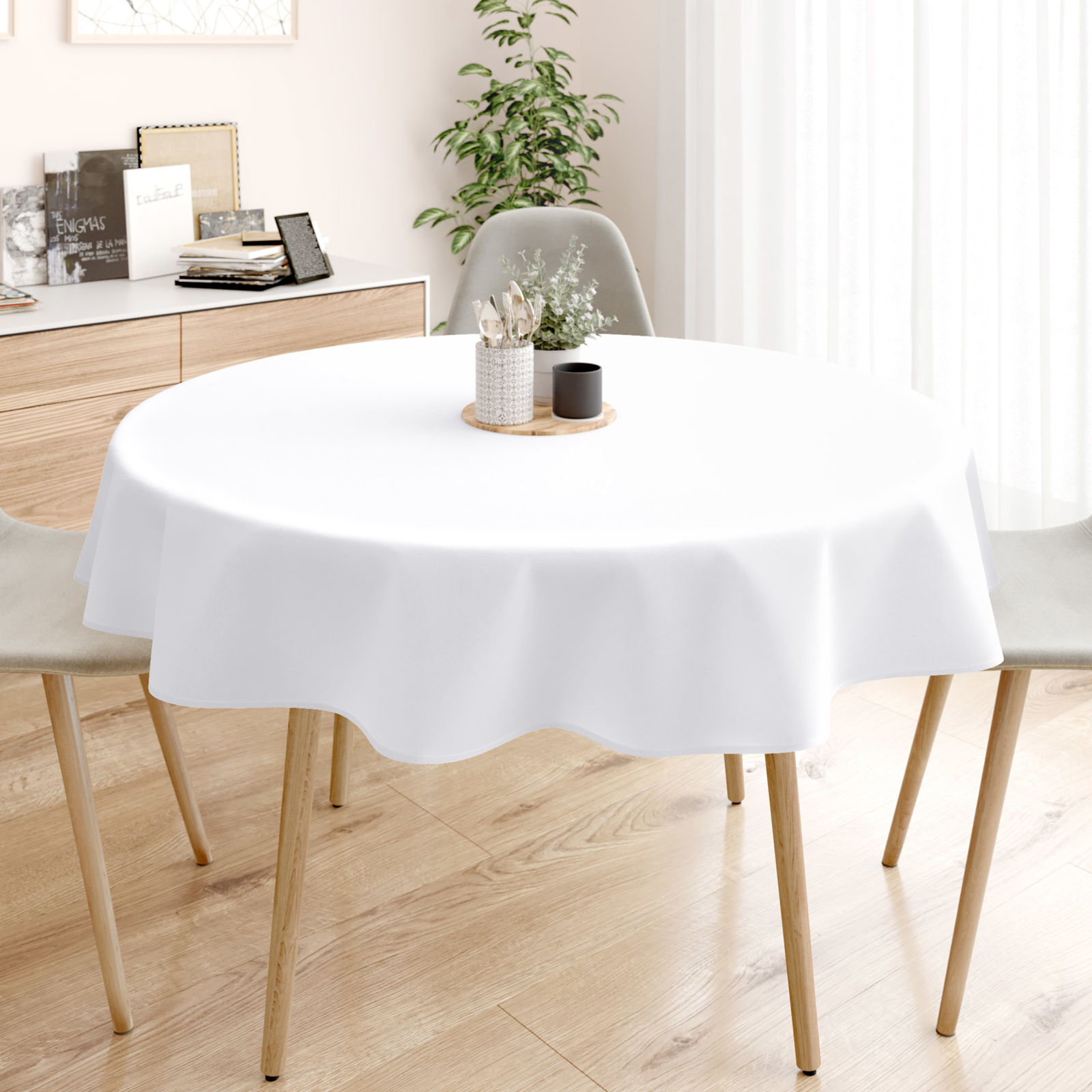Dekoratív asztalterítő Rongo Deluxe - fehér, szatén fényű - kör alakú