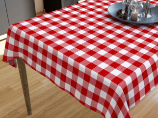 KANAFAS pamut asztalterítő - nagy piros-fehér kockás