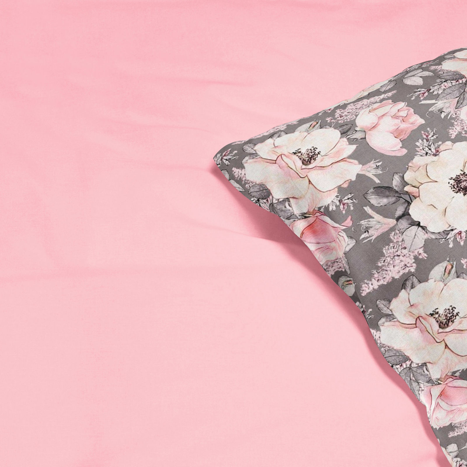 Pamut ágyneműhuzat Duo - régi rózsaszínű virágmintás - pasztell rózsaszín hátoldal