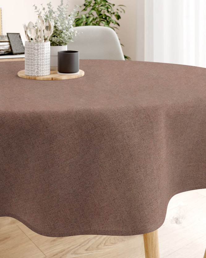 Loneta dekoratív asztalterítő - barna természetes - kör alakú