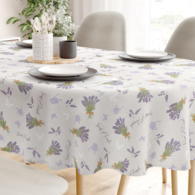 LONETA dekoratív asztalterítő - levendulavirágok és lepkék - vászonszövésű - ovális