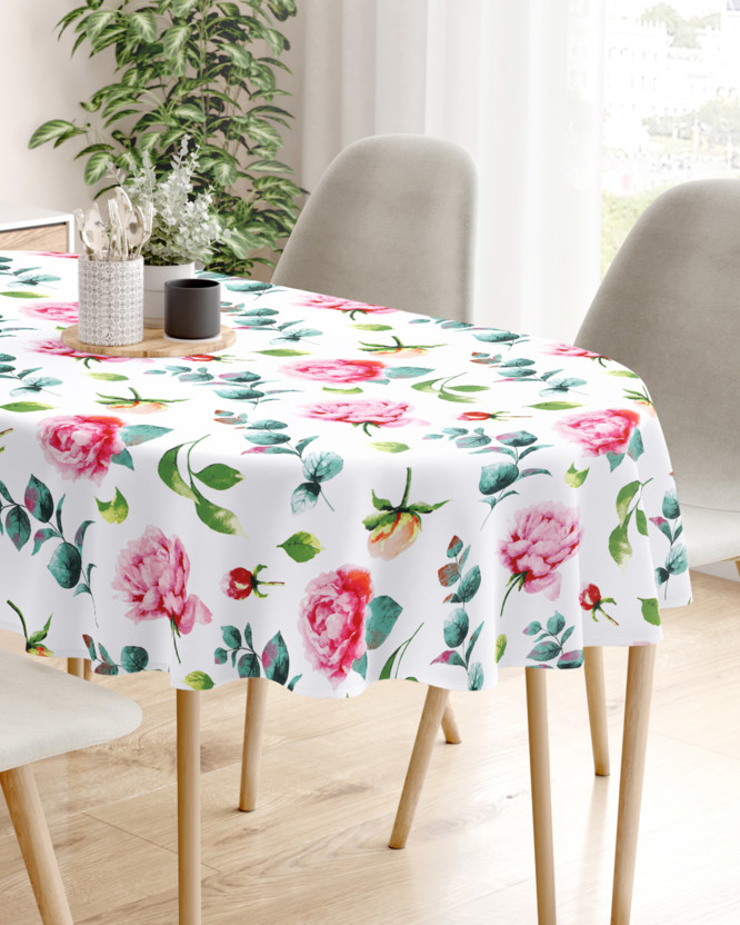 Pamut asztalterítő - pünkösdi rózsák - ovális