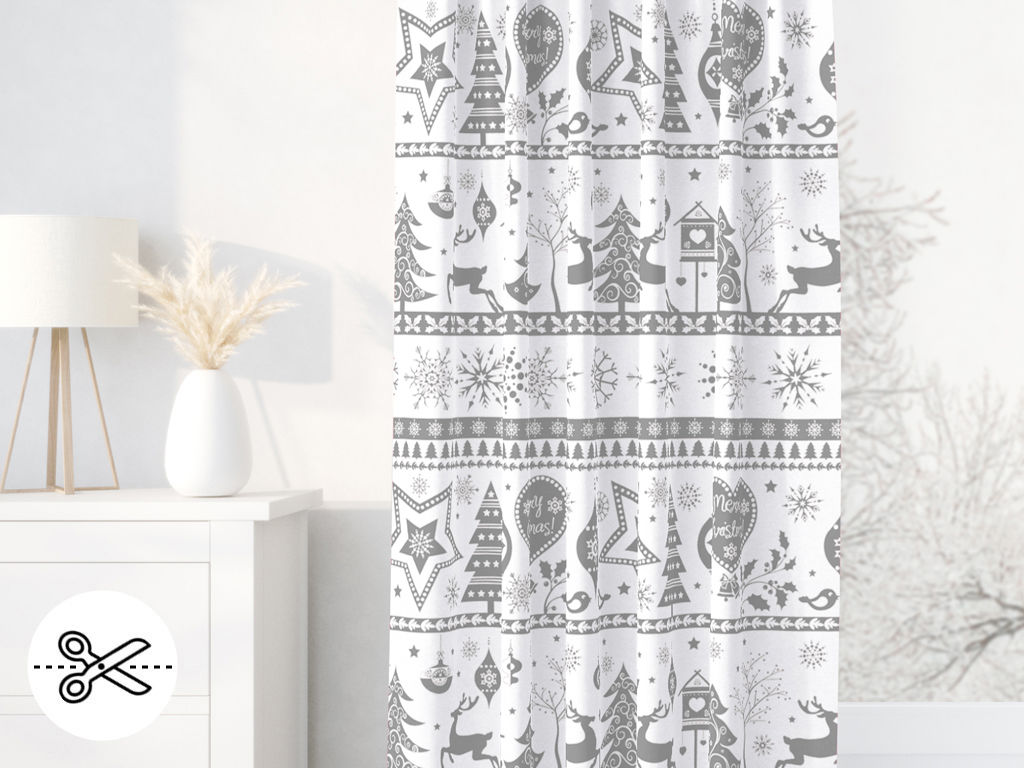 Karácsonyi egyedi méretű pamut drapéria - karácsonyi szimbólumok fehér alapon