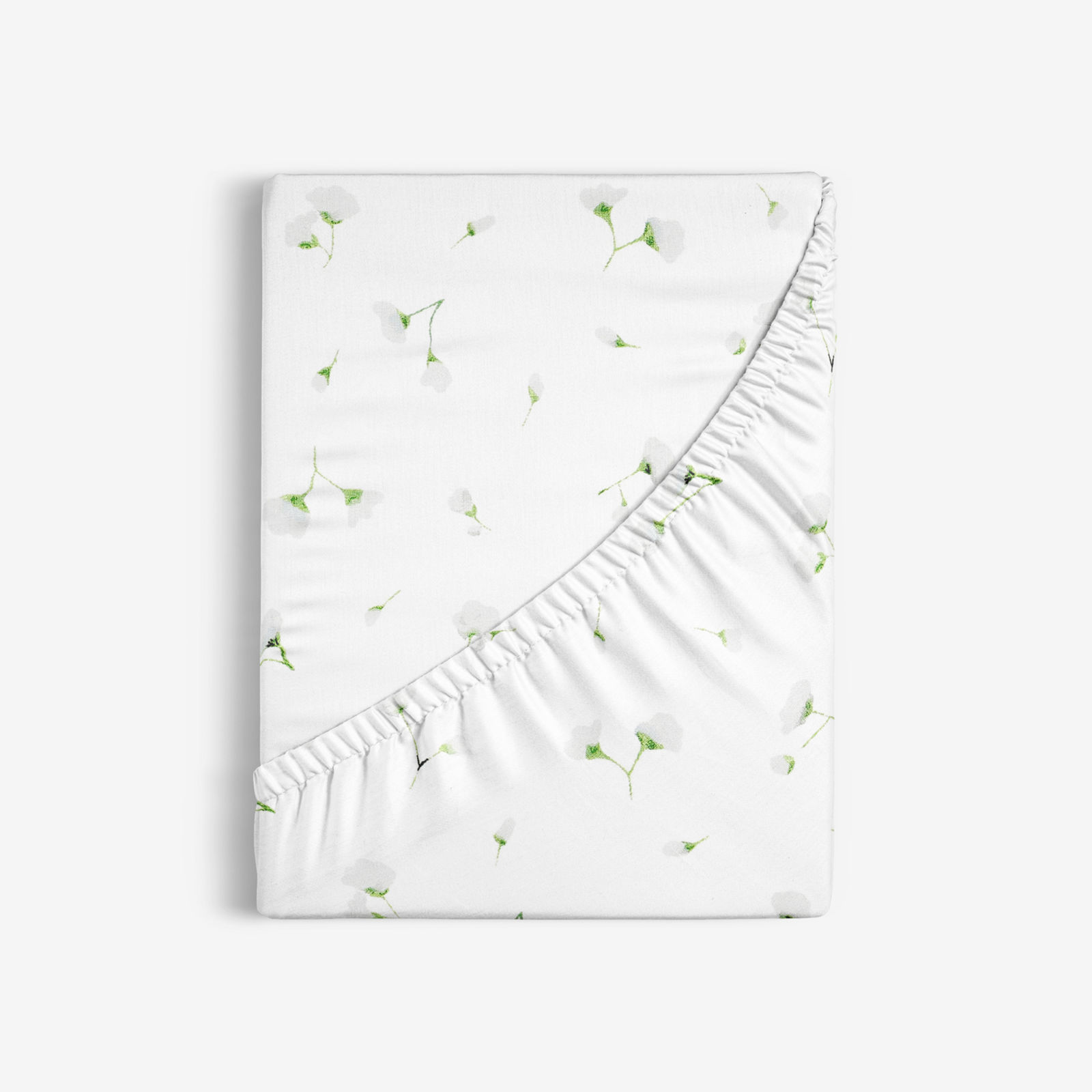 Pamut körgumis lepedő - apró virágok fehér alapon