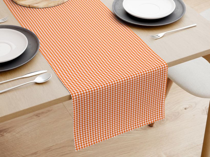 MENORCA dekoratív asztali futó - kicsi narancssárga - fehér kockák