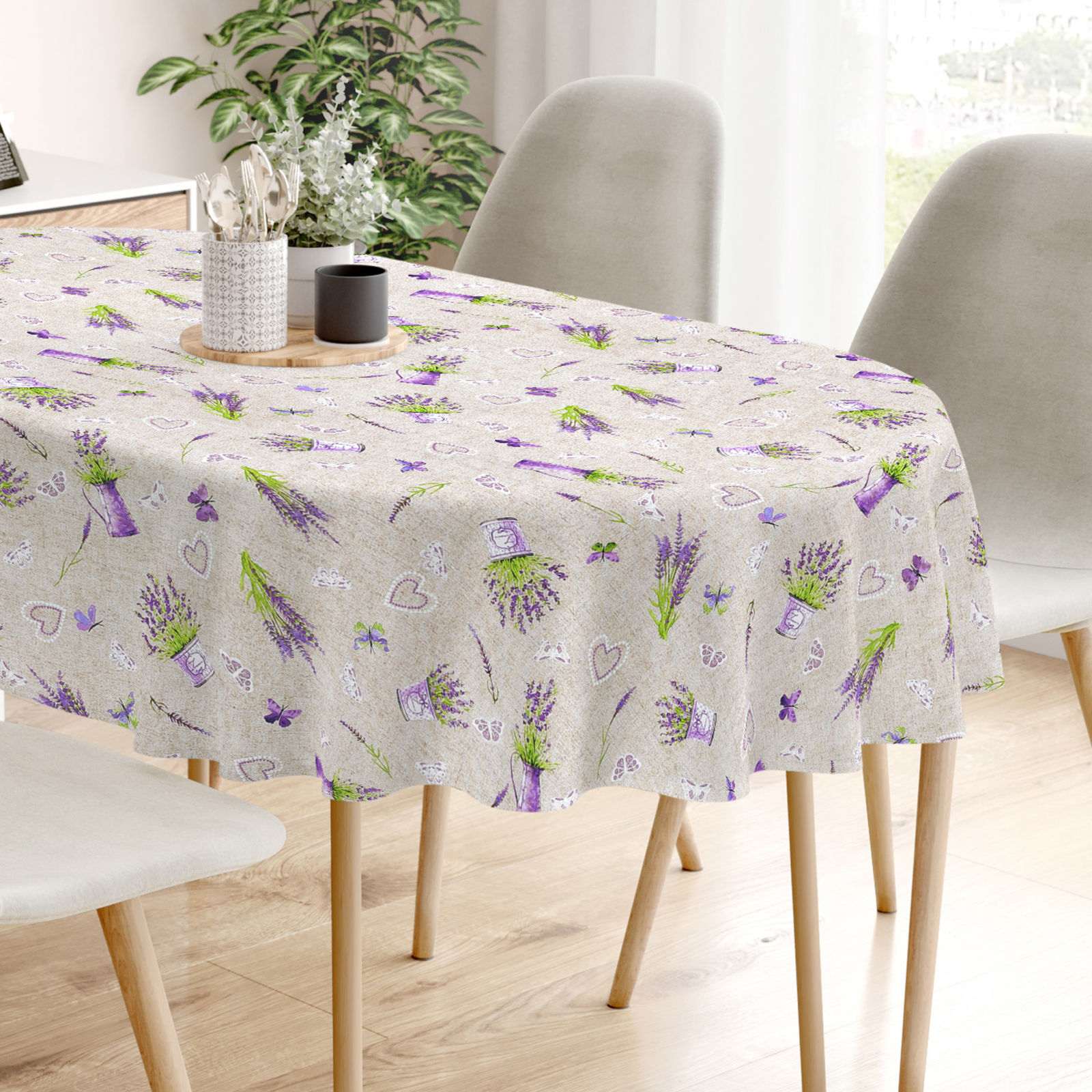 LONETA dekoratív asztalterítő - virágzó levandulák világos alapon - ovális