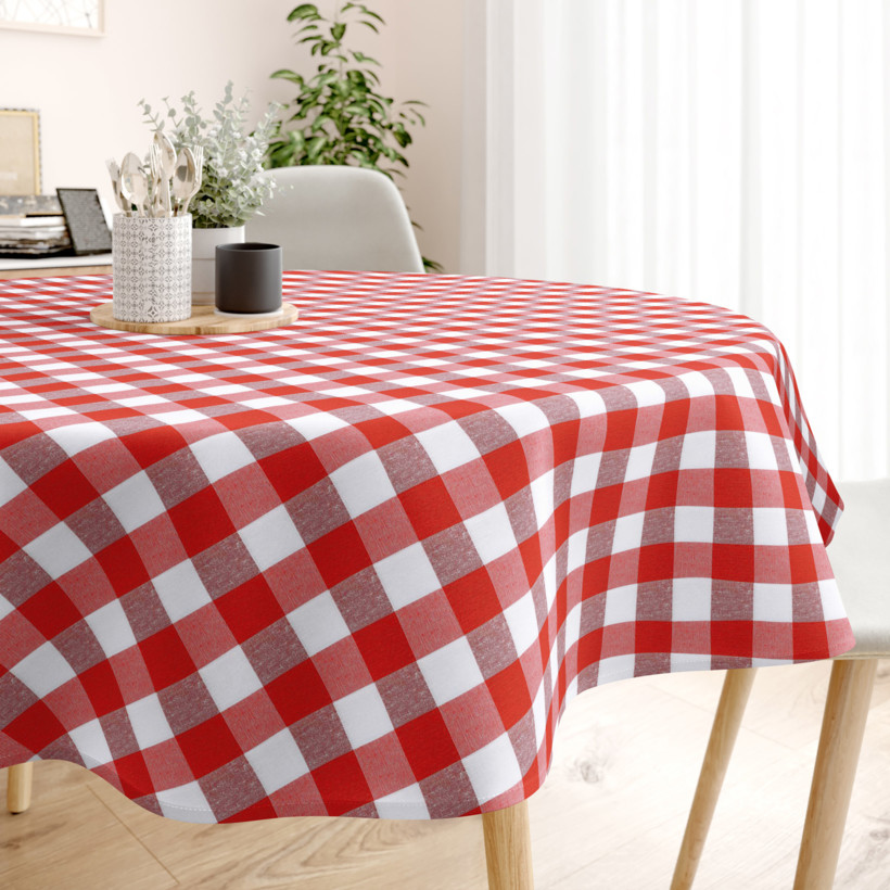 MENORCA dekoratív asztalterítő - nagy piros - fehér kockás - kör alakú