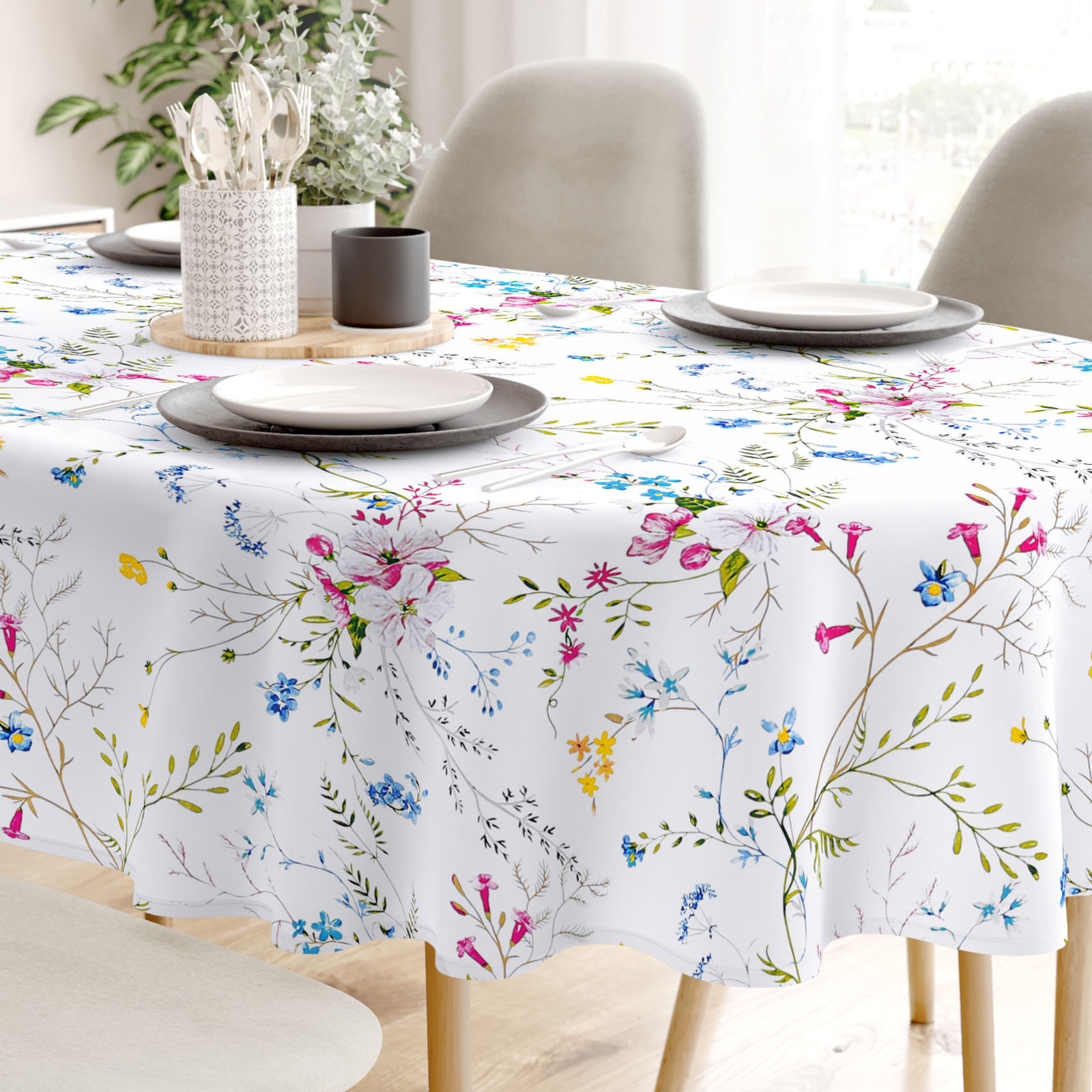 Pamut asztalterítő - festett réti virágok - ovális