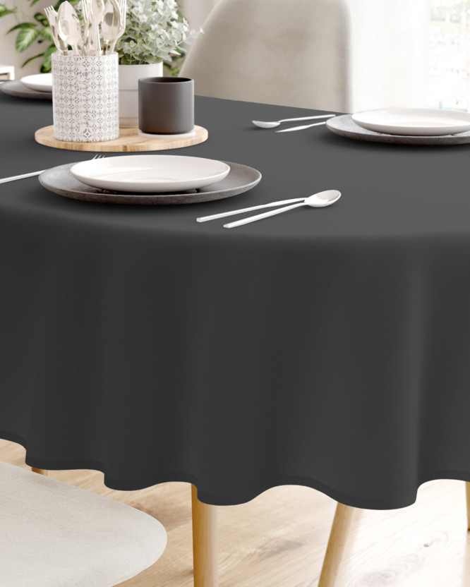 Dekoratív asztalterítő Rongo Deluxe - antracit, szatén fényű - ovális