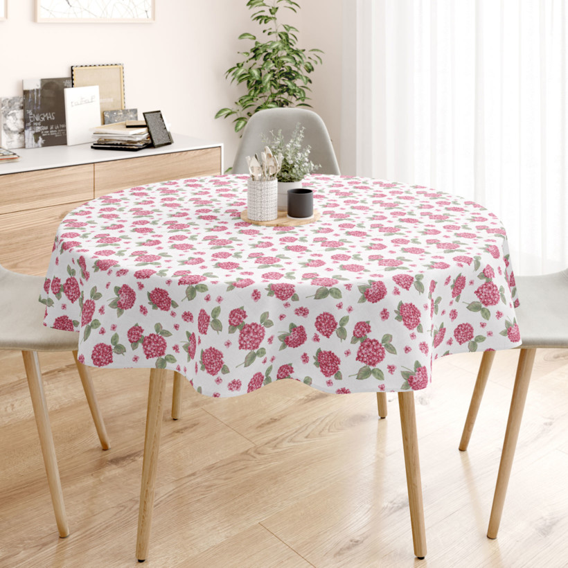 LONETA dekoratív asztalterítő - rózsaszín hortenziák - kör alakú