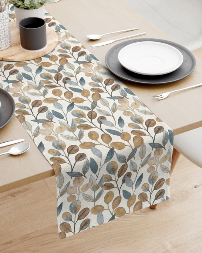 LONETA dekoratív asztali futó - barna - kék eucalyptusz mintás
