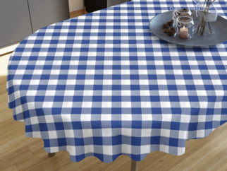 MENORCA dekoratív asztalterítő - nagy kék - fehér kockás - ovális