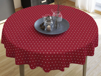 LONETA dekoratív asztalterítő - fehér szívek piros alapon - kör alakú