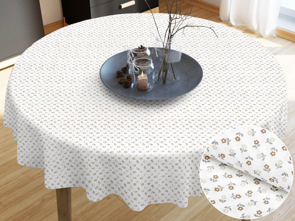 Pamut asztalterítő - kicsi apró lila virágok - kör alakú