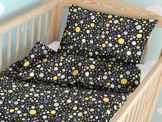 Gyermek pamut ágyneműhuzat kiságyba - cikkszám 1015 színes pöttyös fekete alapon