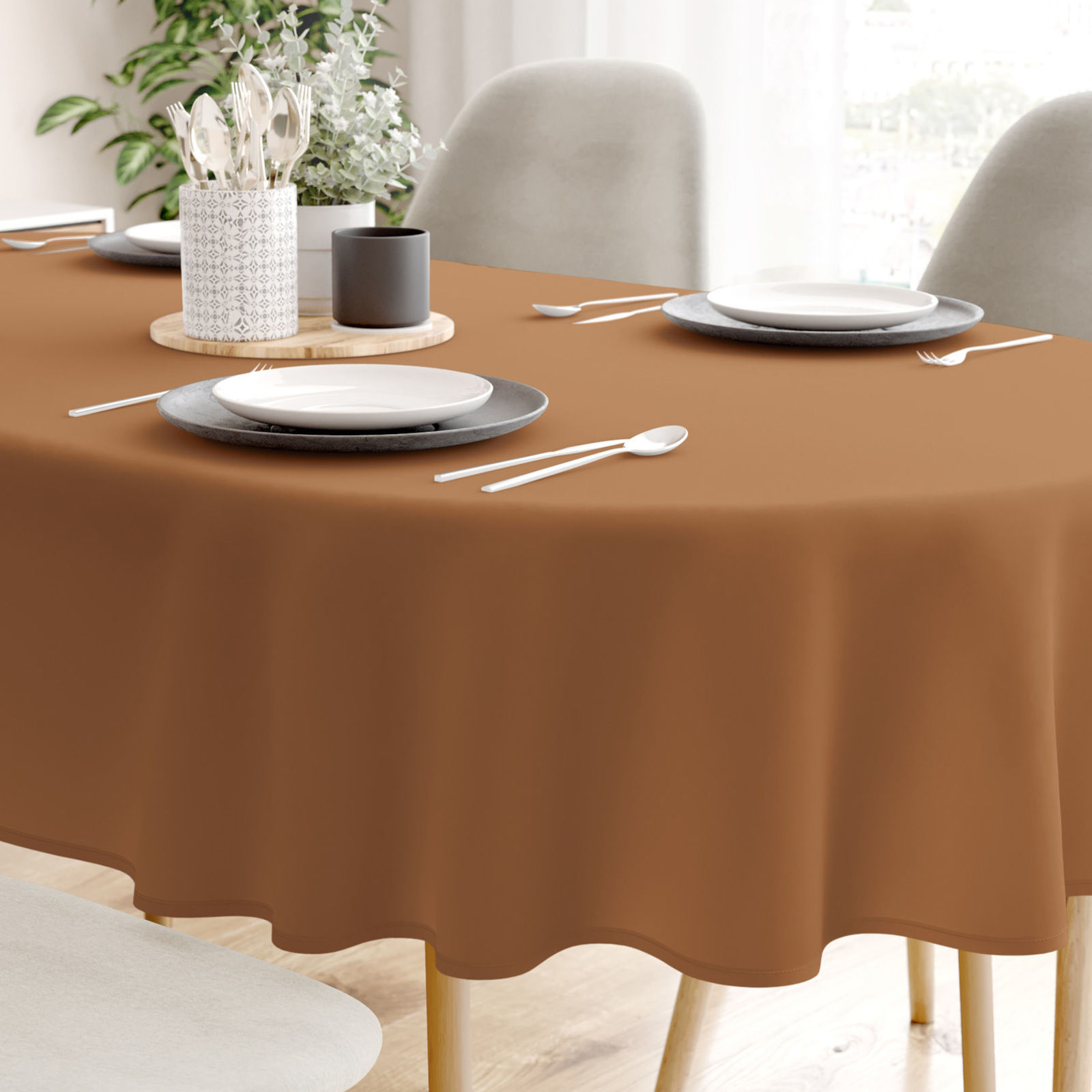 Pamut asztalterítő - fahéj színű - ovális