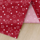 Karácsonyi pamut asztalterítő - fehér csillagok piros alapon - kör alakú