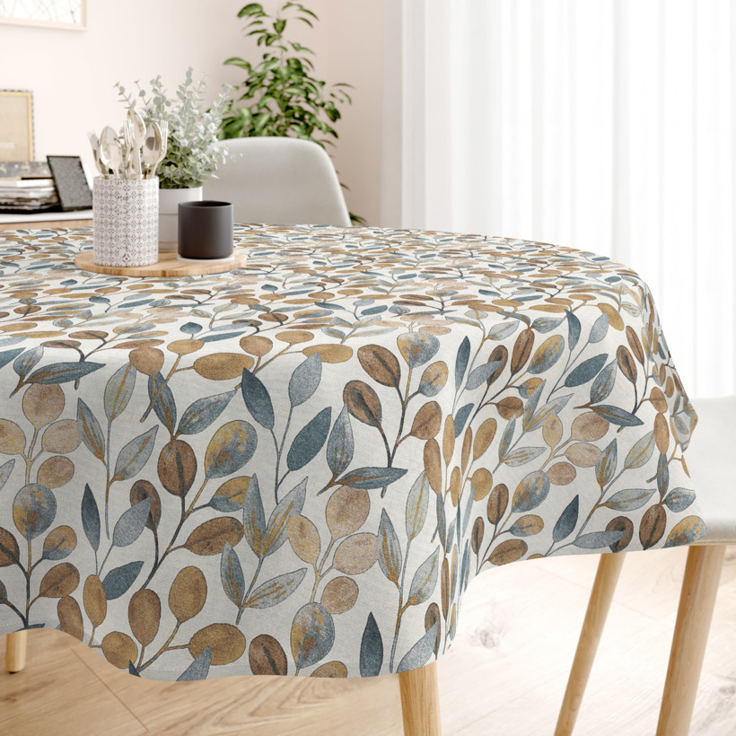 LONETA dekoratív asztalterítő - barna - kék eucalyptus - kör alakú