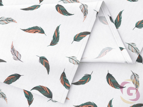 Pamut drapéria - selymes madártollak fehér alapon