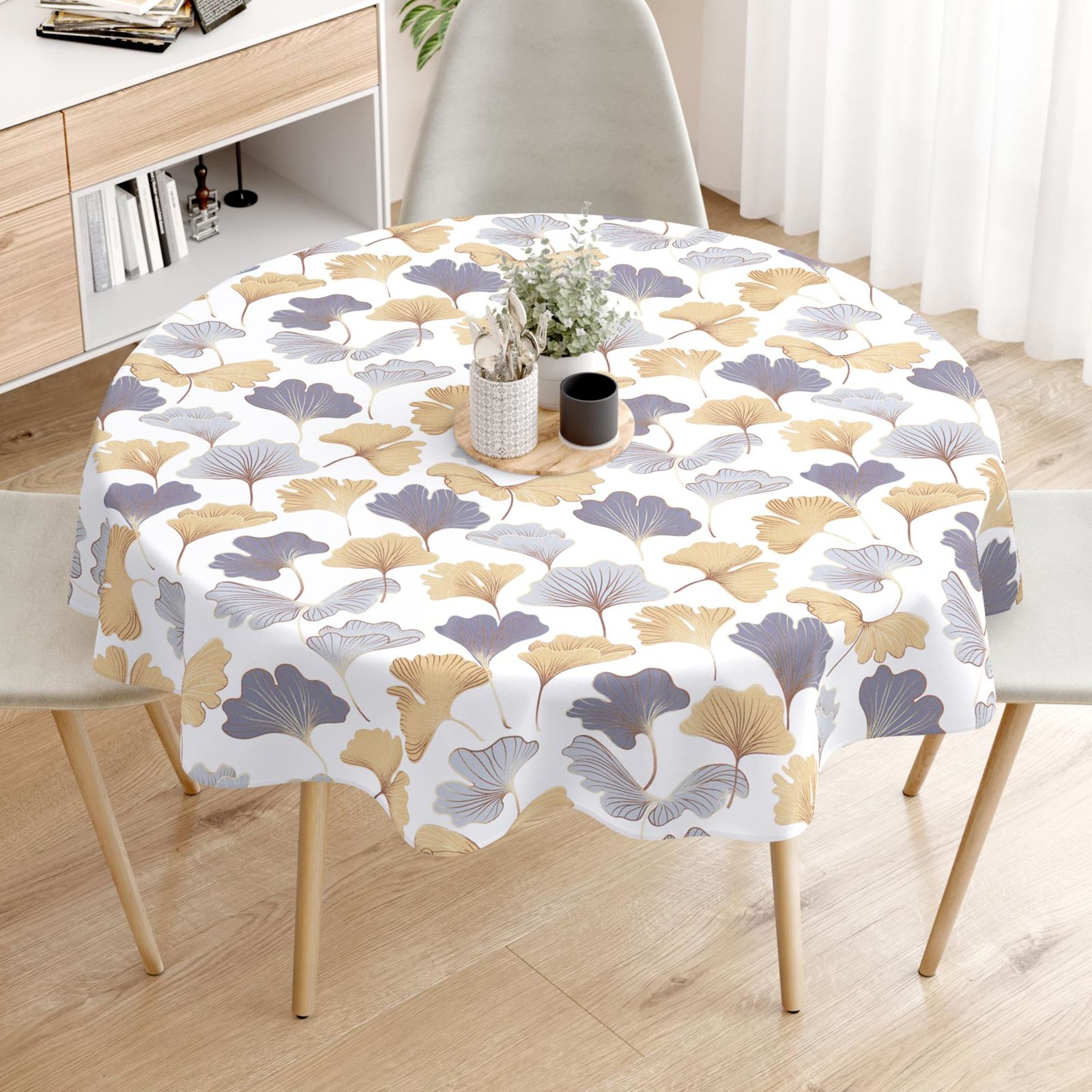 Pamut asztalterítő - páfrányfenyő levelek - kör alakú