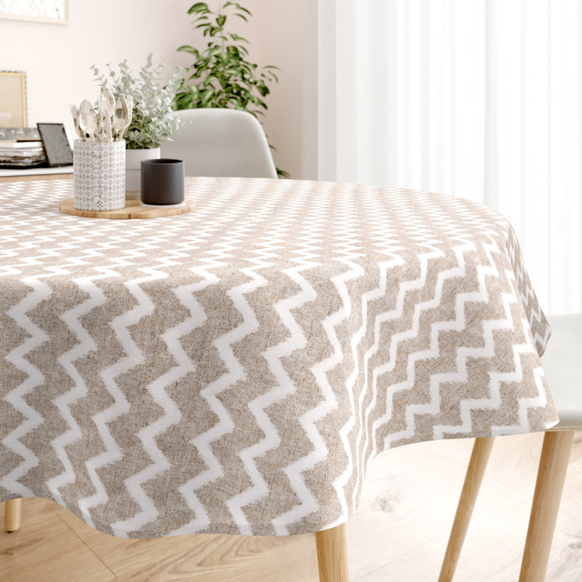 LONETA dekoratív asztalterítő - zig-zag vonalak világos alapon - kör alakú