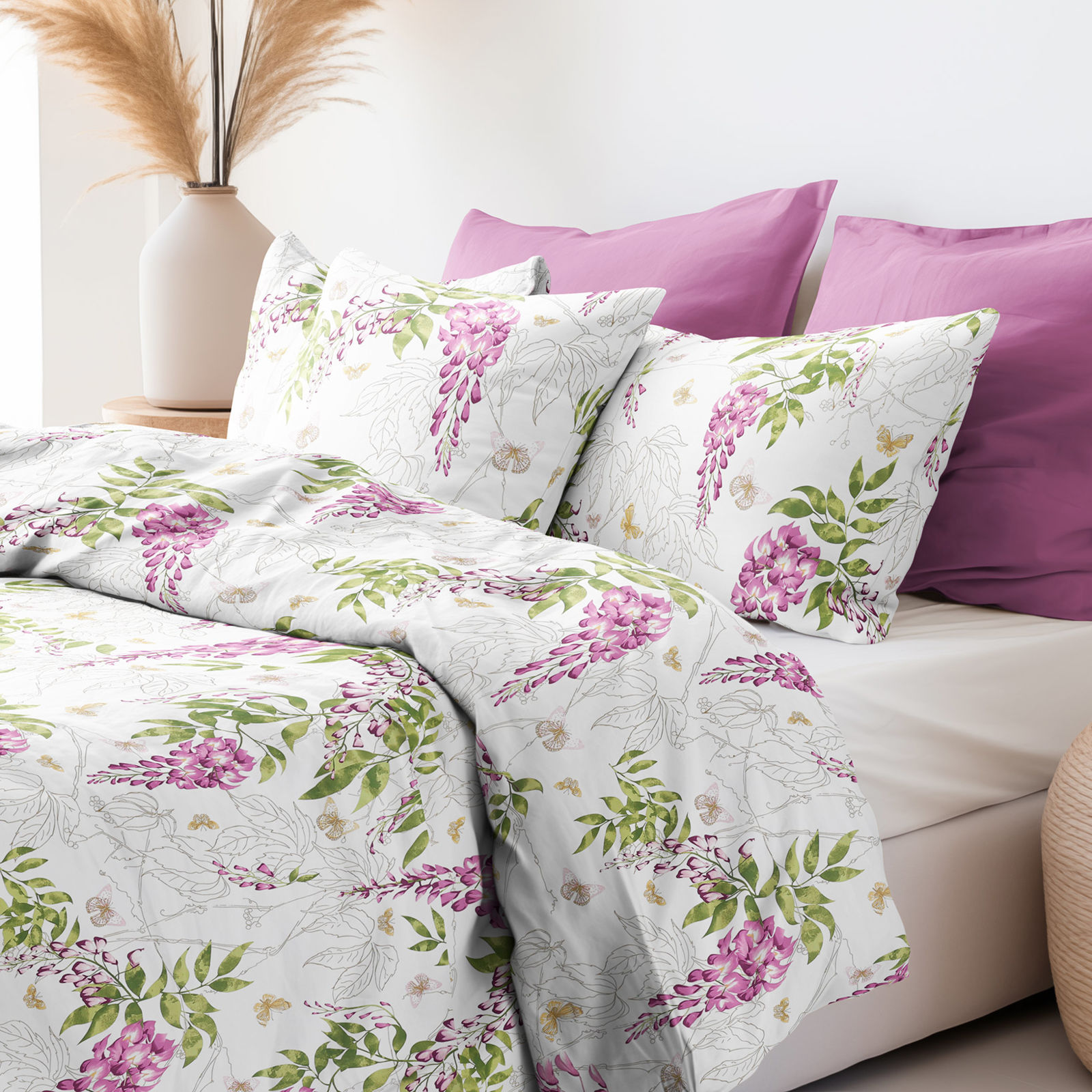 Luxus pamutszatén ágyneműhuzat - wisteria virágmintás