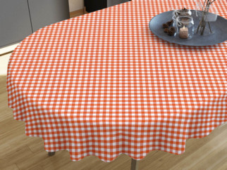 MENORCA dekoratív asztalterítő - narancssárga - fehér kockás - ovális