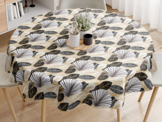 LONETA dekoratív asztalterítő - fekete, fehér és aranyszínű levelek - kör alakú