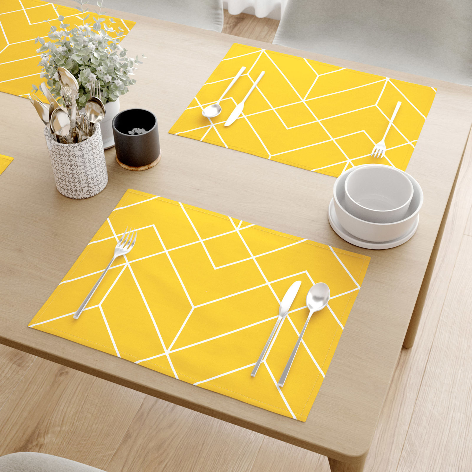 Pamut reggeliző alátét - Mozaik mintás, sárga alapon - 2db