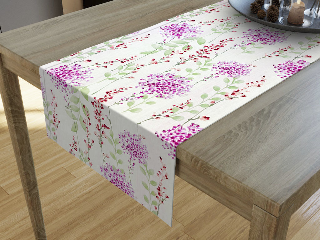 LONETA dekoratív asztali futó - rózsaszínűre festett virágok