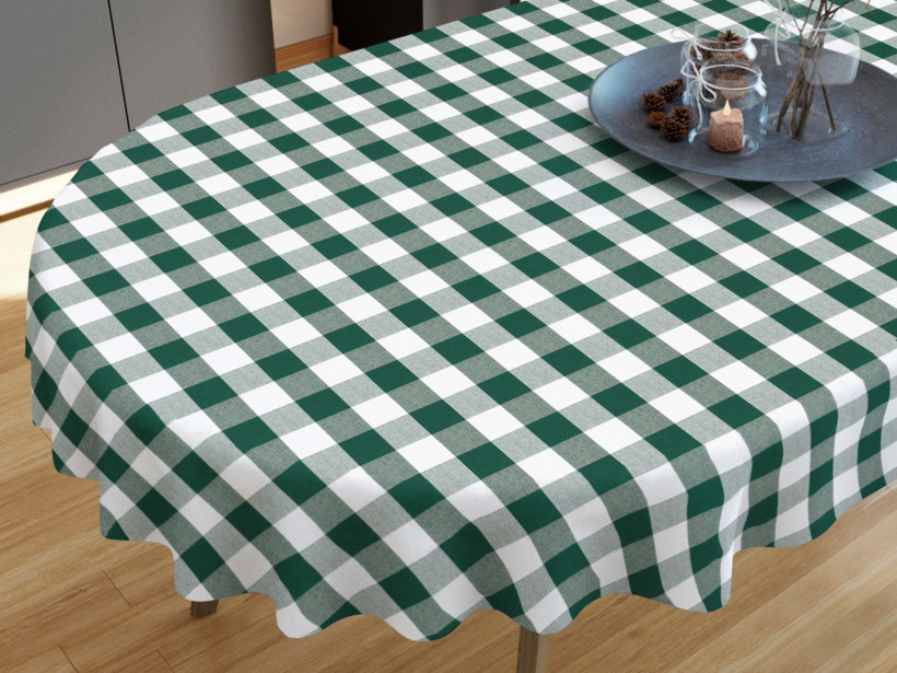 KANAFAS pamut asztalterítő -  nagy zöld-fehér kockás - ovális