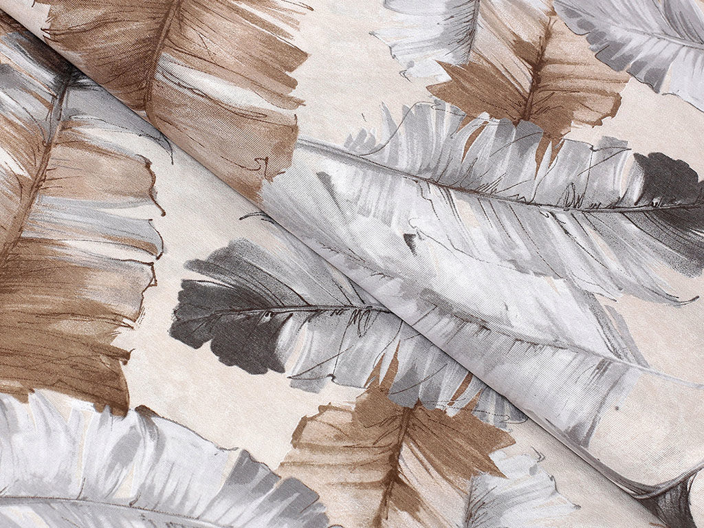 Dekoratív szövet LONETA - szürke és barna madártollak