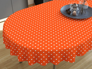 LONETA dekoratív asztalterítő - fehér pöttyös narancssárga alapon - ovális