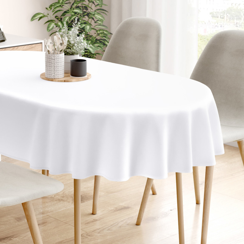 Dekoratív asztalterítő Rongo Deluxe - fehér, szatén fényű - ovális