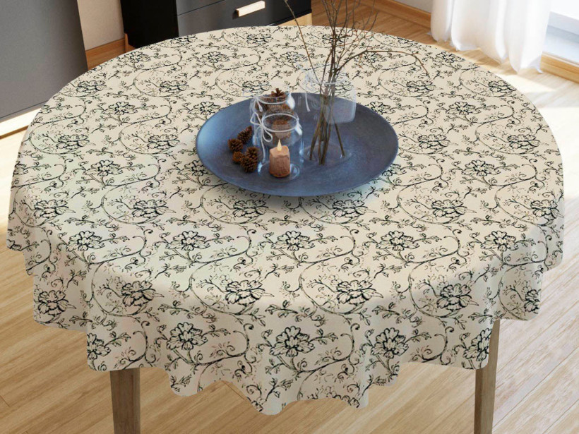 LONETA dekoratív asztalterítő - fekete kúszóvirágok - kör alakú