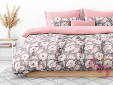 Pamut ágyneműhuzat Duo - régi rózsaszínű virágmintás