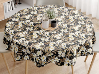 Dekoratív asztalterítő LONETA - virágmintás fekete alapon - kör alakú
